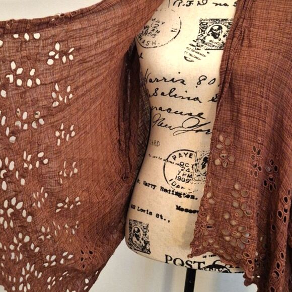 Free People One Kimono Shrug XS/ S Amaira Eyelet Open Front Cardigan Mauve Boho - Picture 9 of 11